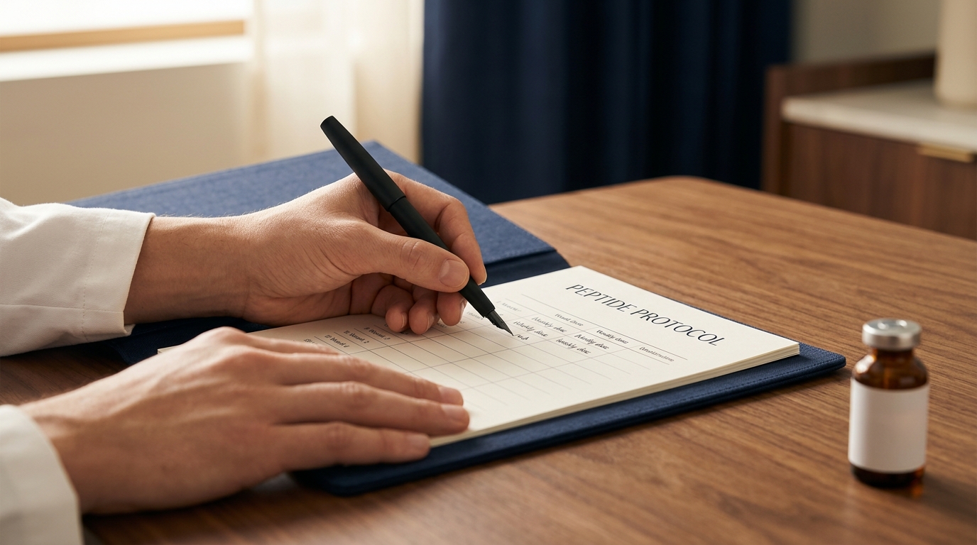 Clinical peptide protocol being written by a Flow Wellness clinician